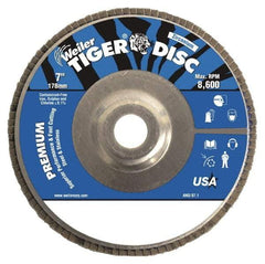 Weiler - 36 Grit, 7" Disc Diam, 7/8" Center Hole, Type 29 Zirconia Alumina Flap Disc - 8,600 Max RPM, Aluminum Backing, Quick Change Type S Attaching System, Coated - Apex Tool & Supply