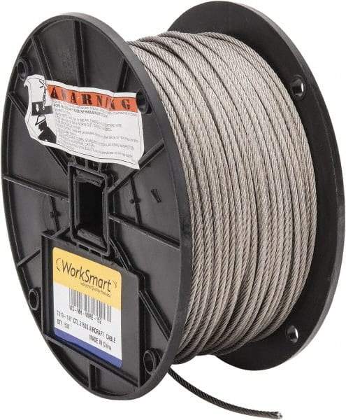 Value Collection - 500' Long, 1/8" Diam, Aircraft Cable - 1,780 Lb Breaking Strength, Material Grade 316, 7 x 19 Strand Core - Apex Tool & Supply