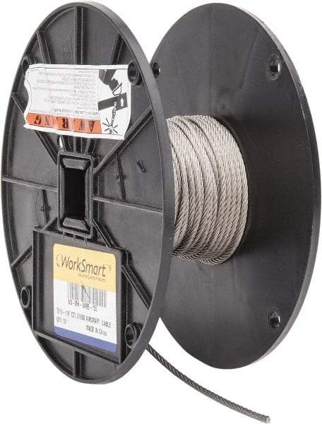 Value Collection - 50' Long, 1/8" Diam, Aircraft Cable - 1,780 Lb Breaking Strength, Material Grade 316, 7 x 19 Strand Core - Apex Tool & Supply