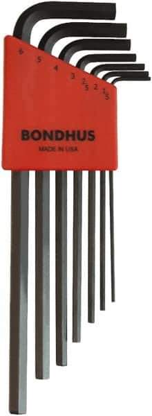 Bondhus - 7 Piece L-Key Ball End Hex Key Set - Hex Range 1.5 to 6mm, 8-3/4" OAL, Protanium High Torque Steel - Apex Tool & Supply