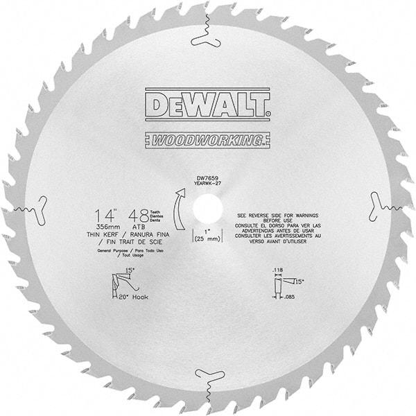 DeWALT - 14" Diam, 1" Arbor Hole Diam, 48 Tooth Wet & Dry Cut Saw Blade - Carbide-Tipped, General Purpose Action, Standard Round Arbor - Apex Tool & Supply