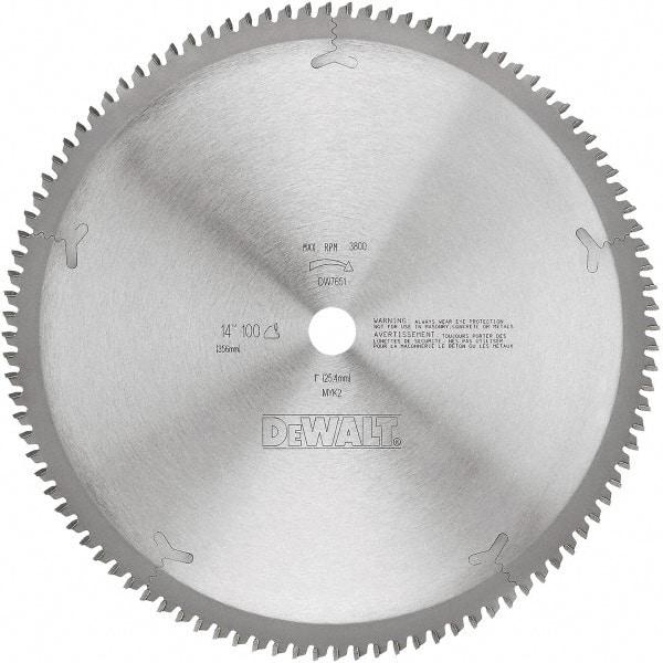 DeWALT - 14" Diam, 1" Arbor Hole Diam, 100 Tooth Wet & Dry Cut Saw Blade - Tungsten Carbide-Tipped, Standard Round Arbor - Apex Tool & Supply