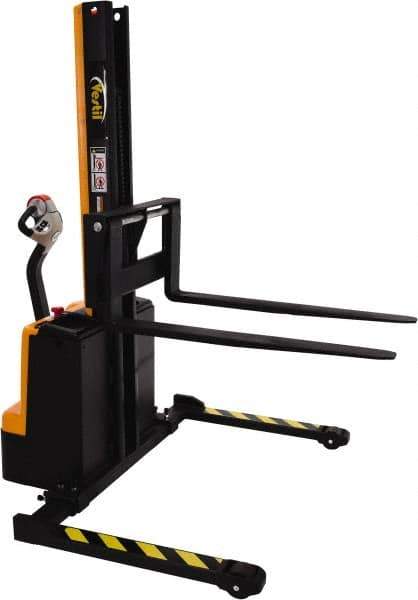 Vestil - 1,500 Lb Capacity, 64" Lift Height, Battery Powered Stacker - 1-1/2" Lowered Height, 42" Fork Length, 58-1/2" Overall Width - Apex Tool & Supply