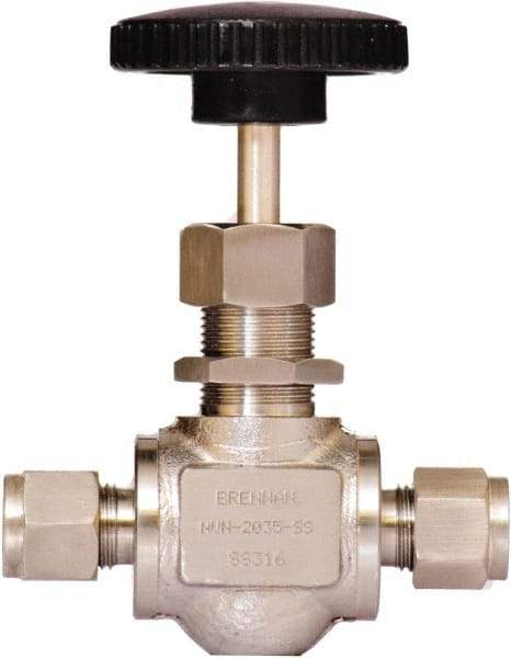 Brennan - 3/8" Pipe, Straight Needle Valve - PTFE Seal, Tube Ends, Stainless Steel Valve, 6,000 Max psi - Apex Tool & Supply