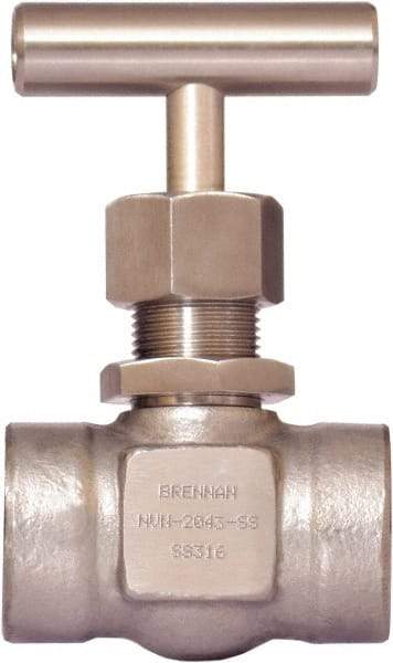 Brennan - 3/4" Pipe, Straight Needle Valve - PTFE Seal, Tube Ends, Stainless Steel Valve, 6,000 Max psi - Apex Tool & Supply