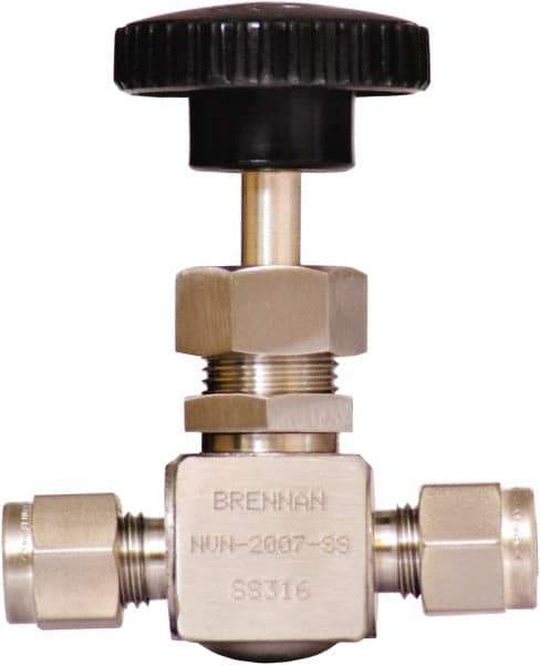 Brennan - 1/4" Pipe, Straight Needle Valve - PTFE Seal, Tube Ends, Stainless Steel Valve, 6,000 Max psi - Apex Tool & Supply