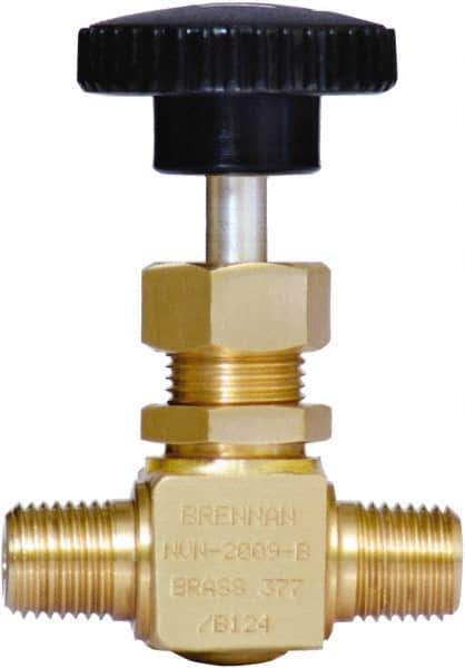 Brennan - 1/4" Pipe, Straight Needle Valve - PTFE Seal, NPT Ends, Brass Valve, 3,000 Max psi - Apex Tool & Supply