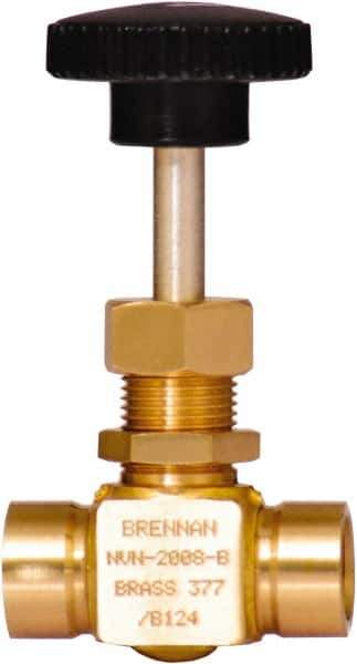 Brennan - 1/4" Pipe, Straight Needle Valve - PTFE Seal, NPT Ends, Brass Valve, 3,000 Max psi - Apex Tool & Supply