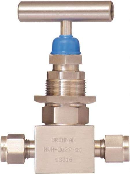 Brennan - 3/8" Pipe, Straight Needle Valve - PTFE Seal, NPT Ends, Stainless Steel Valve, 6,000 Max psi - Apex Tool & Supply
