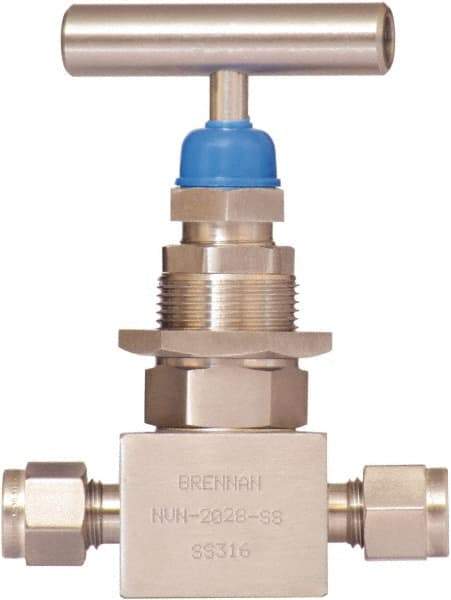 Brennan - 1/2" Pipe, Straight Needle Valve - PTFE Seal, NPT Ends, Stainless Steel Valve, 6,000 Max psi - Apex Tool & Supply