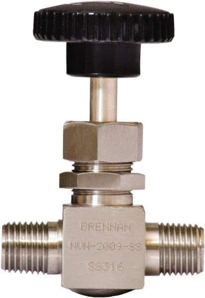 Brennan - 1/4" Pipe, Straight Needle Valve - PTFE Seal, NPT Ends, Stainless Steel Valve, 6,000 Max psi - Apex Tool & Supply