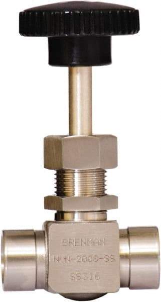 Brennan - 1/4" Pipe, Straight Needle Valve - PTFE Seal, NPT Ends, Stainless Steel Valve, 6,000 Max psi - Apex Tool & Supply