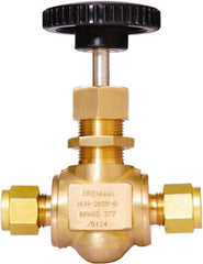 Brennan - 3/8" Pipe, Straight Needle Valve - PTFE Seal, Tube Ends, Brass Valve, 3,000 Max psi - Apex Tool & Supply