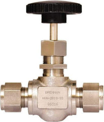 Brennan - 1/2" Pipe, Straight Needle Valve - PTFE Seal, Tube Ends, Stainless Steel Valve, 6,000 Max psi - Apex Tool & Supply