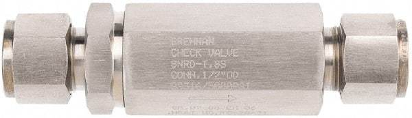 Brennan - 1/8" Stainless Steel Check Valve - Check Valve, Tube Ends, 6,000 WOG - Apex Tool & Supply