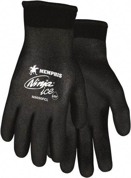 MCR Safety - Size L Work Gloves - Knit Wrist Cuff, Black Polymer, Shell, White Logo, Hem, Paired - Apex Tool & Supply