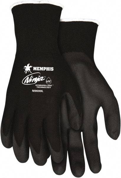 MCR Safety - Size L, ANSI Puncture Lvl 2, Abrasion Lvl 3, Cut & Puncture Resistant Gloves - Palm Coated, Black - Apex Tool & Supply