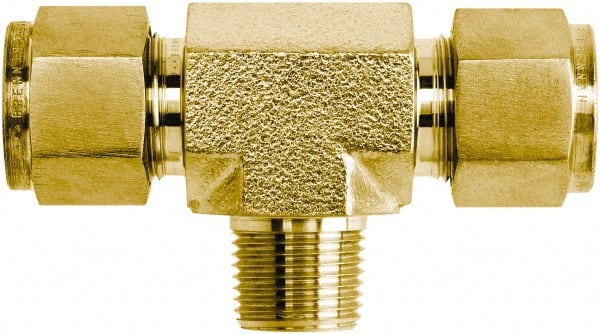 Brennan - 1/4" Tube OD x 1/4 Thread Brass Compression Tube Male Branch Tee - Apex Tool & Supply