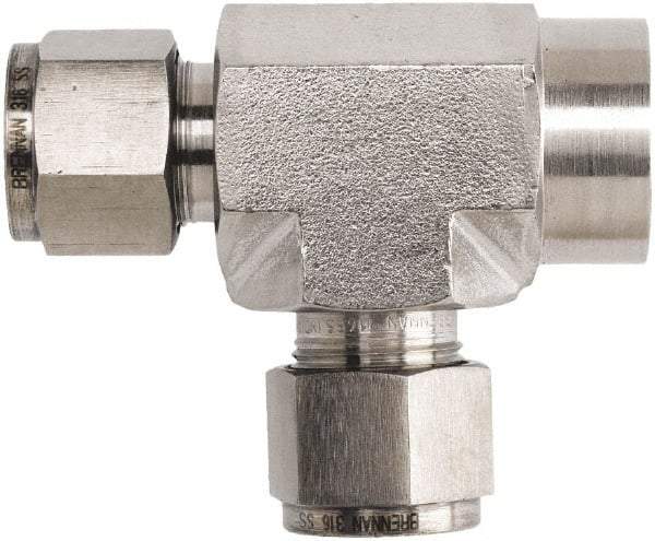 Brennan - 1/2" OD, Stainless Steel Female Run Tee - Comp x FNPT x Comp Ends - Apex Tool & Supply