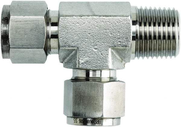 Brennan - 1/2" OD, Stainless Steel Male Run Tee - Comp x MNPT x Comp Ends - Apex Tool & Supply