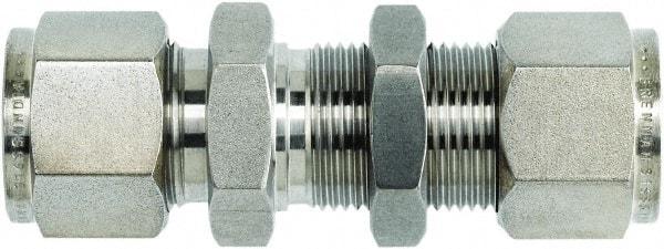 Brennan - 1/4" OD, Stainless Steel Bulkhead Union - Comp x Comp Ends - Apex Tool & Supply