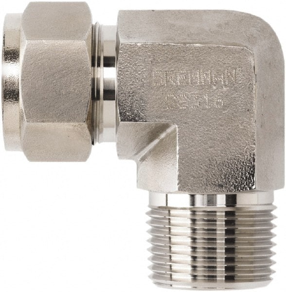 Brennan - 1/8" Tube OD x 1/8 Thread Stainless Steel Compression Tube Male Elbow - Apex Tool & Supply
