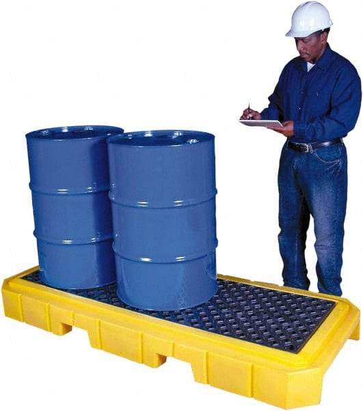 UltraTech - 66 Gal Sump, 4,500 Lb Capacity, 3 Drum, Polyethylene Spill Deck or Pallet - 76" Long x 27" Wide x 9" High, Liftable Fork, Drain Included, Low Profile, Inline Drum Configuration - Apex Tool & Supply