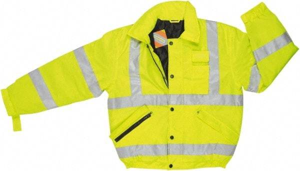 MCR Safety - Size 3XL, High Visibility Lime, Rain, Cold Weather Rain Jacket - 3 Pockets, Attached Hood - Apex Tool & Supply