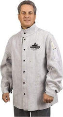 MCR Safety - Size 3XL Welding & Flame Resistant/Retardant Jacket - Gray, Leather, Snaps Closure - Apex Tool & Supply