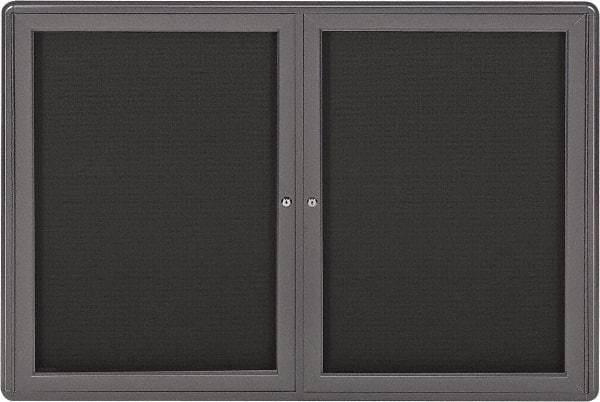 Ghent - 34" Wide x 24" High Enclosed Cork Bulletin Board - Fabric Covered, Gray - Apex Tool & Supply