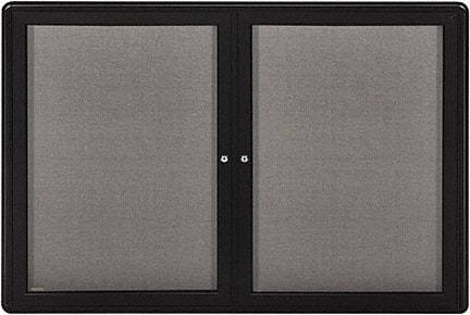Ghent - 34" Wide x 24" High Enclosed Cork Bulletin Board - Fabric Covered, Black - Apex Tool & Supply