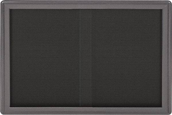 Ghent - 47" Wide x 34" High Enclosed Cork Bulletin Board - Fabric Covered, Gray - Apex Tool & Supply
