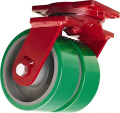 Hamilton - 10" Diam x 3" Wide x 12-1/2" OAH Top Plate Mount Dual Swivel Caster - Polyurethane Mold onto Cast Iron Center, 4,000 Lb Capacity, Sealed Precision Ball Bearing, 6-1/8 x 7-1/2" Plate - Apex Tool & Supply