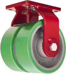 Hamilton - 6" Diam x 3" Wide x 8-1/2" OAH Top Plate Mount Dual Rigid Caster - Polyurethane Mold onto Cast Iron Center, 4,000 Lb Capacity, Tapered Roller Bearing, 5-1/2 x 7-1/2" Plate - Apex Tool & Supply