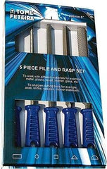 Anglo American - 5 Piece American Pattern File Set - 8" Long, Bastard Coarseness, Set Includes Square, Flat, Round, Half Round, Three Square - Apex Tool & Supply