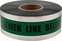 PRO-SAFE - Caution: Buried Sewer Line Below, Detectable Underground Tape - 1,000 Ft. Long x 3 Inch Wide Roll, Polyethylene on Aluminum, 5 mil Thick, Green - Apex Tool & Supply