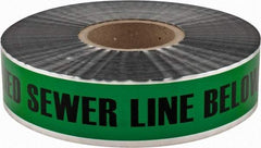 PRO-SAFE - Caution: Buried Sewer Line Below, Detectable Underground Tape - 1,000 Ft. Long x 2 Inch Wide Roll, Polyethylene on Aluminum, 5 mil Thick, Green - Apex Tool & Supply