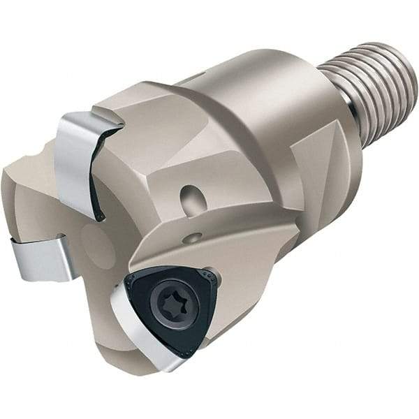 Walter - 21° Lead Angle, 50mm Max Cut Diam, 32mm Min Cut Diam, 2mm Max Depth of Cut, Indexable Chamfer & Angle End Mill - 4 Inserts, P23696 Insert Style, 80mm OAL, Through Coolant, Threaded Shank - Apex Tool & Supply