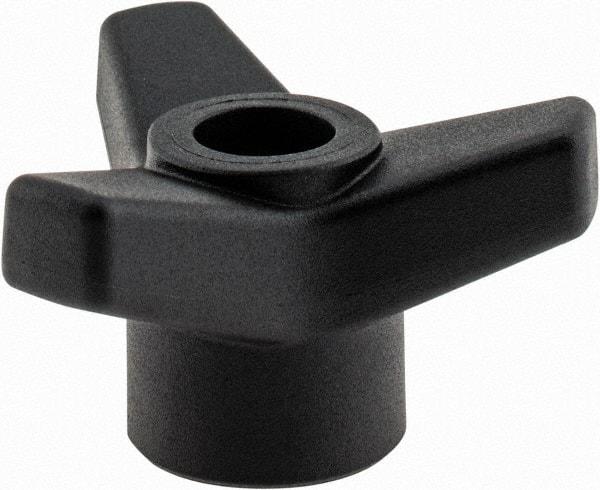 Elesa - 1-3/4" Head Diam, 1/4-20 Hole, 1" High, Glass Fibre Reinforced Technopolymer 3 Arm Knob - 3/4" Hub Diam, 0.98 Head Height, Thru Female Insert Style, 13/16 Hole Depth, Black - Apex Tool & Supply