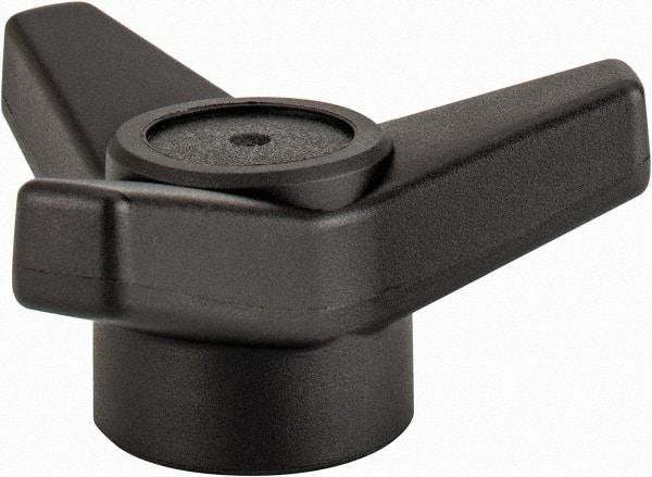 Elesa - 3-1/8" Head Diam, 3/8-16 Hole, 1.375" High, Glass Fibre Reinforced Technopolymer 3 Arm Knob - 1-1/4" Hub Diam, 1.18 Head Height, Female Insert Style, 11/16 Hole Depth, Black - Apex Tool & Supply