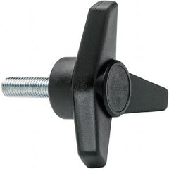 Elesa - 1-3/4" Head Diam, 1" High, 3/4" Long Thread, Glass Fibre Reinforced Technopolymer 3 Arm Knob - 3/8-16 Stem, 3/4" Hub Diam, 0.98 Head Height, Threaded Stem Style, Black - Apex Tool & Supply