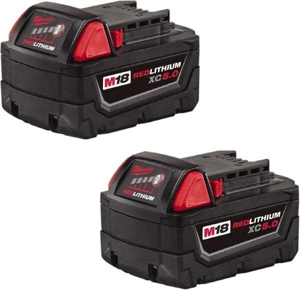 Milwaukee Tool - 18 Volt Lithium-Ion Power Tool Battery - 5 Ahr Capacity, 110 min Charge Time, Series RED LITHIUM - Apex Tool & Supply