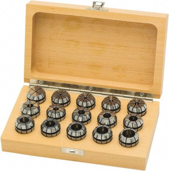 Parlec - 15 Piece, 2mm to 16mm Capacity, ER Collet Set - 0.0002" TIR, Increments of 0.0394", Series ER25 - Exact Industrial Supply