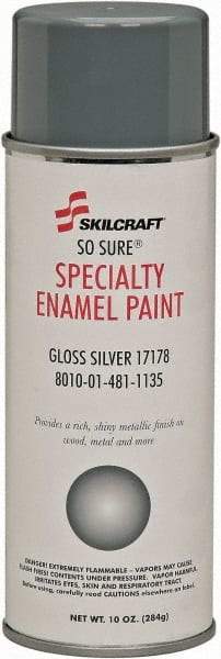 Ability One - Aluminum (Color), Gloss, Enamel Spray Paint - 12 to 15 Sq Ft per Can, 16 oz Container, Use on Masonry - Apex Tool & Supply