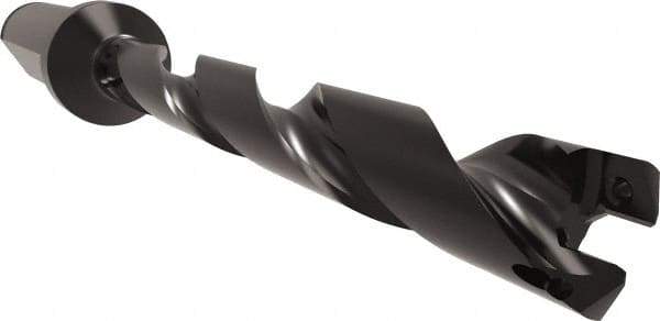 Allied Machine and Engineering - Series 11, 11 to 12mm Diam, 5/8" Diam Straight Shank with Flange, Helical Flute Spade Drill - 3-19/64" Max Depth, 4-11/32" Body Length, 6-7/32" OAL, Standard Length, Through Coolant - Apex Tool & Supply