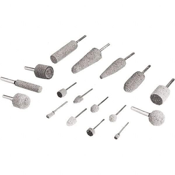 3M - 1/2" Head Diam x 1/2" Thickness, W185, Cylinder End, Aluminum Oxide Mounted Point - Gray, Medium Grade, 34,500 RPM - Apex Tool & Supply