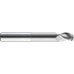 3/4″ Dia. × 3/4″ Shank × 1″ DOC × 6″ OAL, Carbide Uncoated, Spiral , 3 Flute, 38° Helix, Ballnose End Mill - Exact Industrial Supply