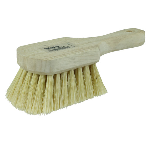 8″ Utility Scrub Brush, White Tampico Fill, Short Handle, Wood Block - Apex Tool & Supply