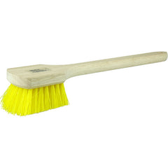 20″ Utility Scrub Brush, Yellow Polypropylene, Long Handle, Wood Block - Apex Tool & Supply