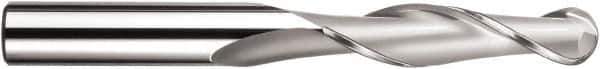 SGS - 20mm Diam, 75mm LOC, 2 Flute Solid Carbide Ball End Mill - AlTiN Finish, Single End, 150mm OAL, 20mm Shank Diam, Spiral Flute - Apex Tool & Supply